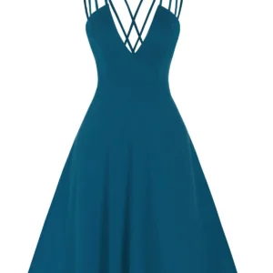 Low Cut V Neck High Waist Backless Dress