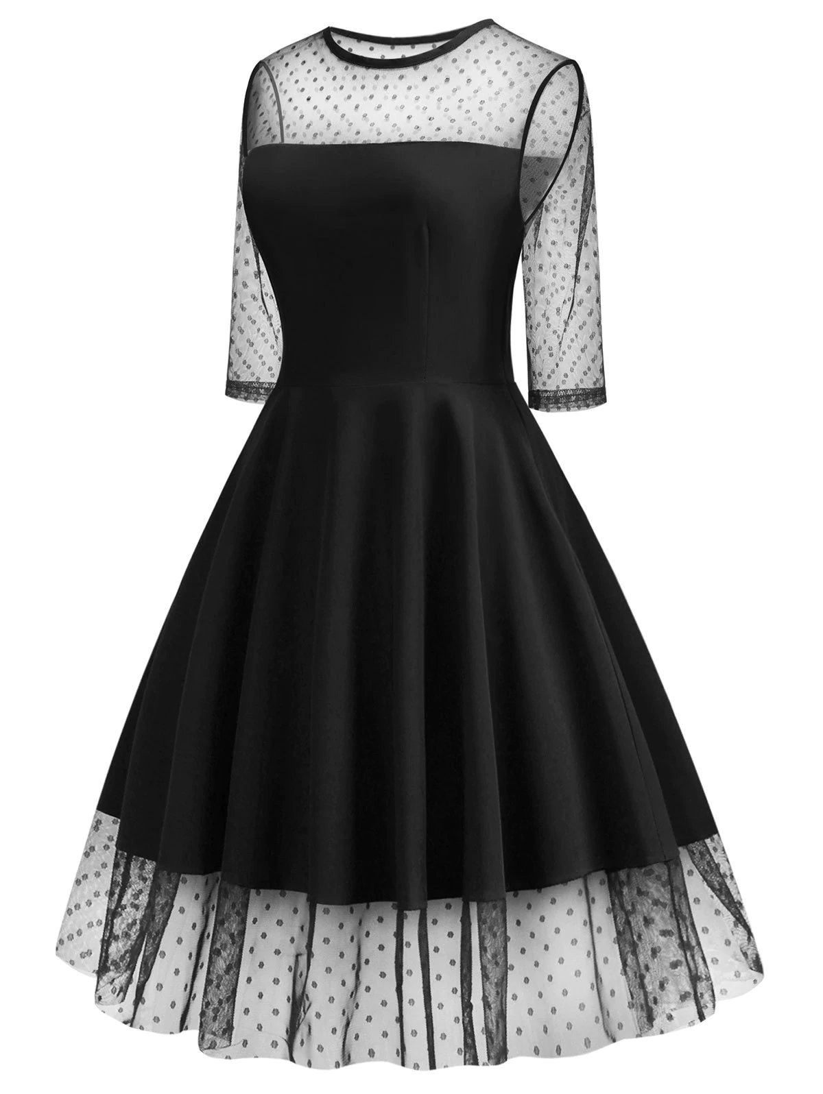 Polka Dot Mesh Insert Prom Dress