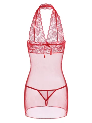 Bowknot Lace Panel Sheer Mesh Lingerie Babydoll