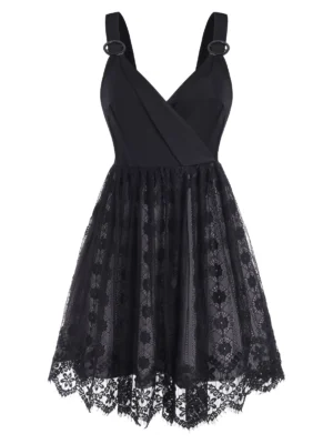 O Rings Surplice Lace Dress