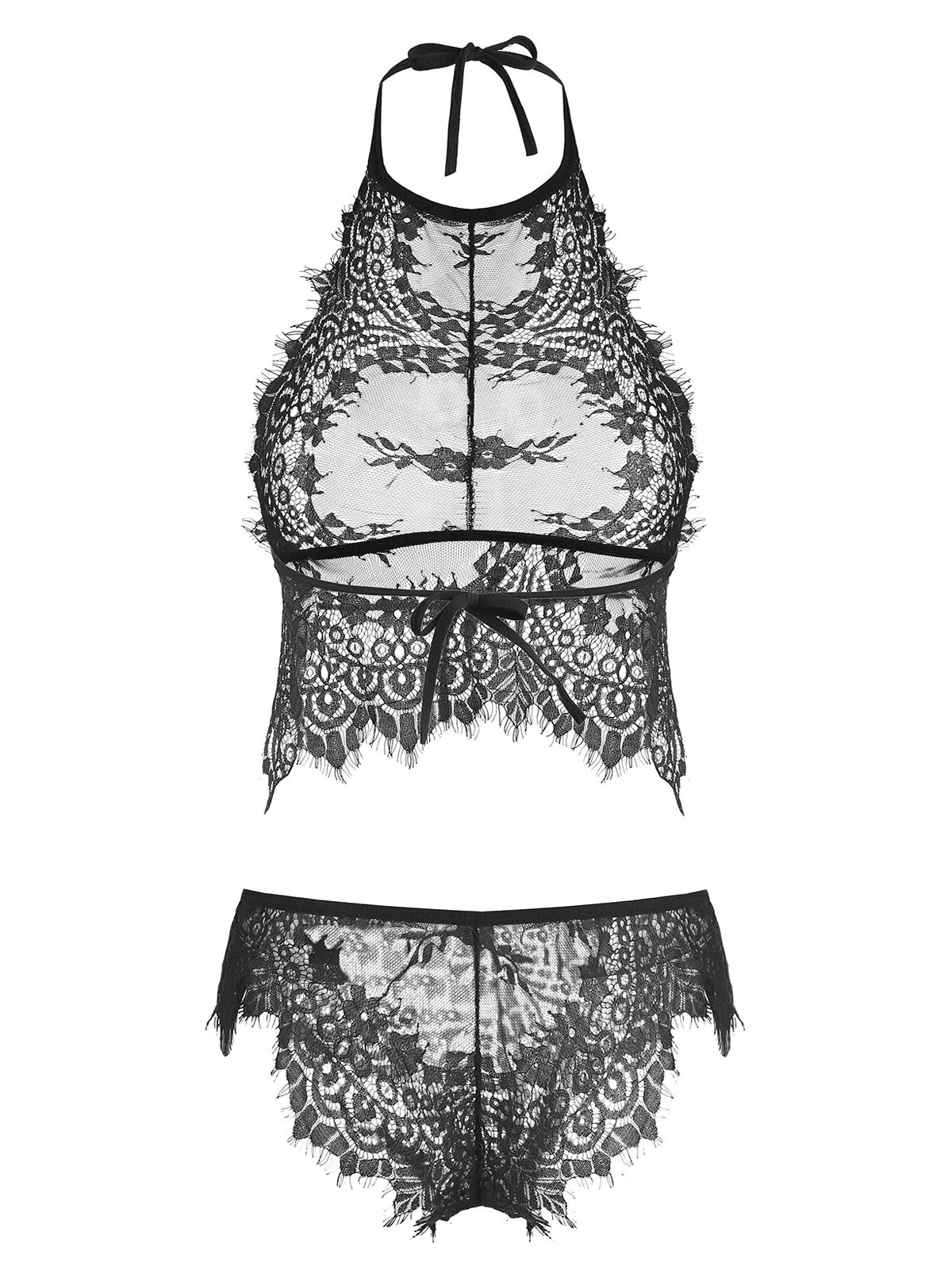 Tie Back Scalloped Eyelash Lace Lingerie Set