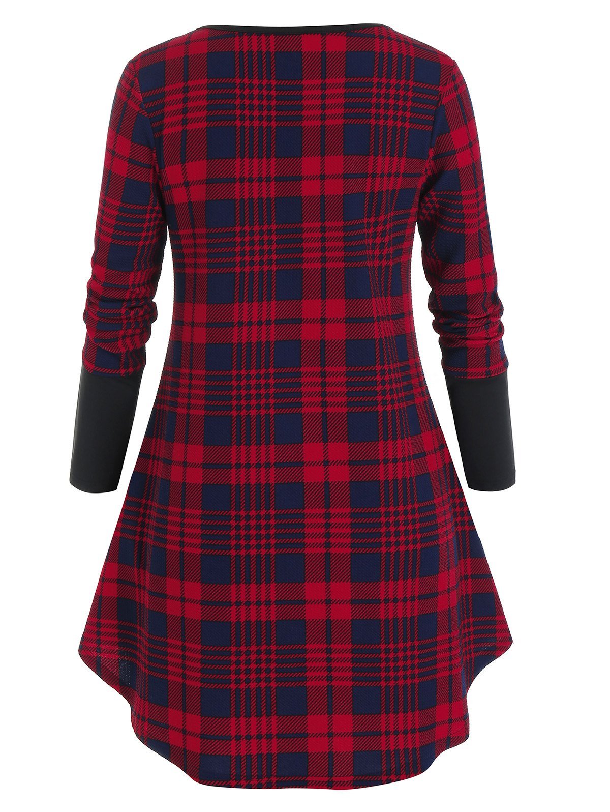 Plus Size Bowknot Plaid Buttoned Long Sleeve Tee