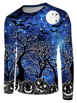 Halloween Night Pumpkin Print Long Sleeve T-shirt