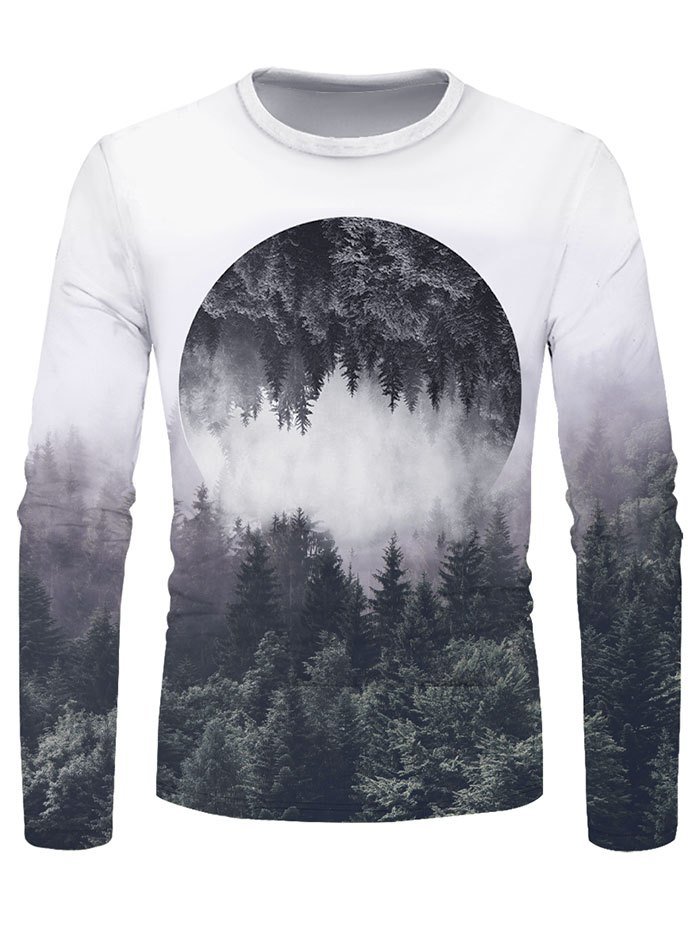 Reflected Forest Graphic Crew Neck Long Sleeve T Shirt