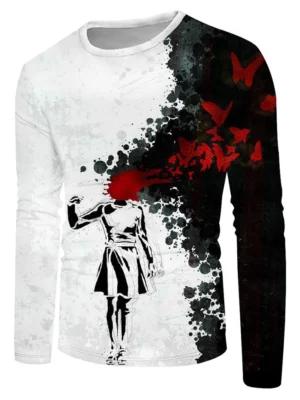 Abstract Butterfly Splatter Painting Crew Neck Casual T Shirt