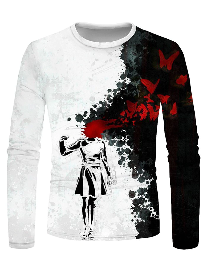 Abstract Butterfly Splatter Painting Crew Neck Casual T Shirt