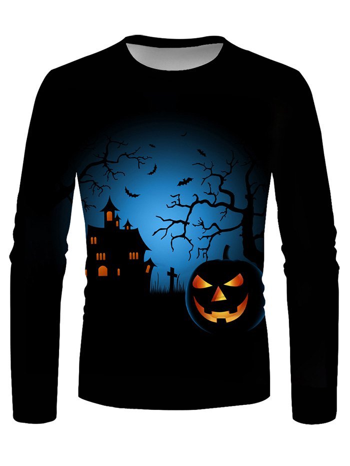 Halloween Night Pumpkin Graphic Crew Neck Casual T Shirt