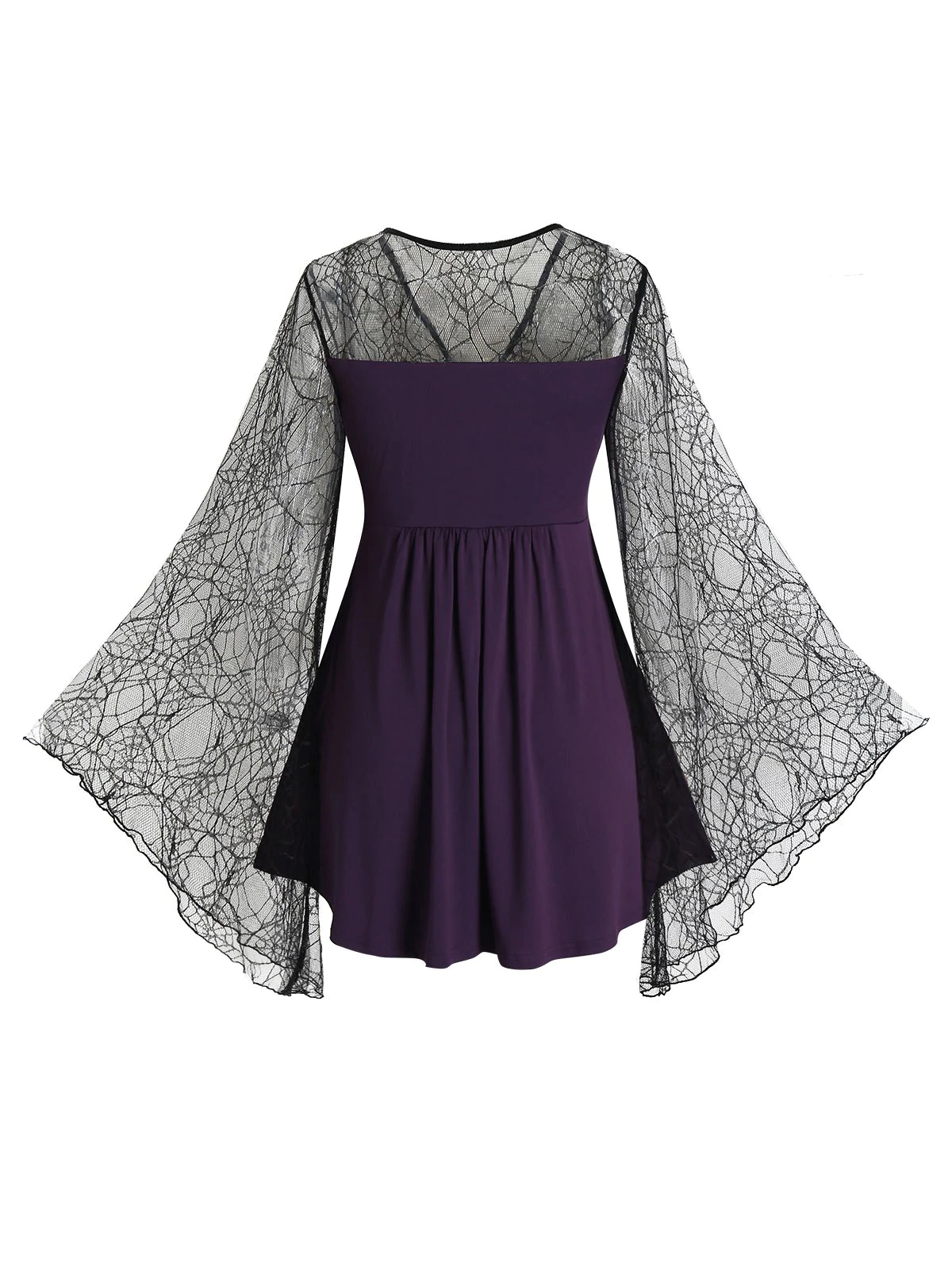 Plus Size Lace Spider Web Sheer Bell Sleeve Tee