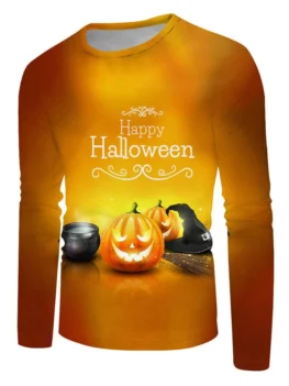 Pumpkin Graphic Happy Halloween Crew Neck T Shirt