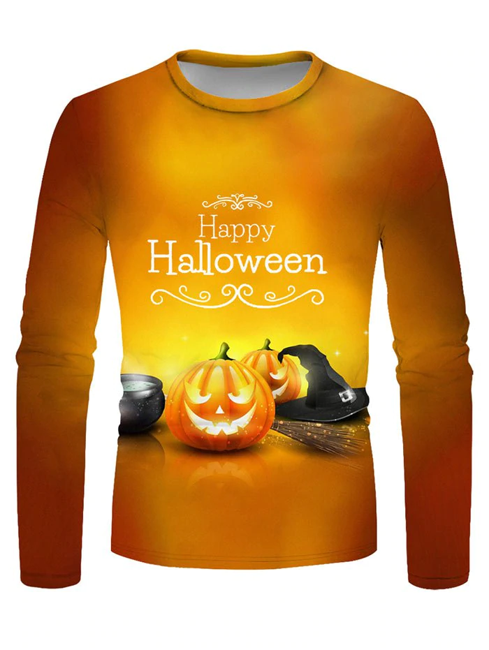 Pumpkin Graphic Happy Halloween Crew Neck T Shirt