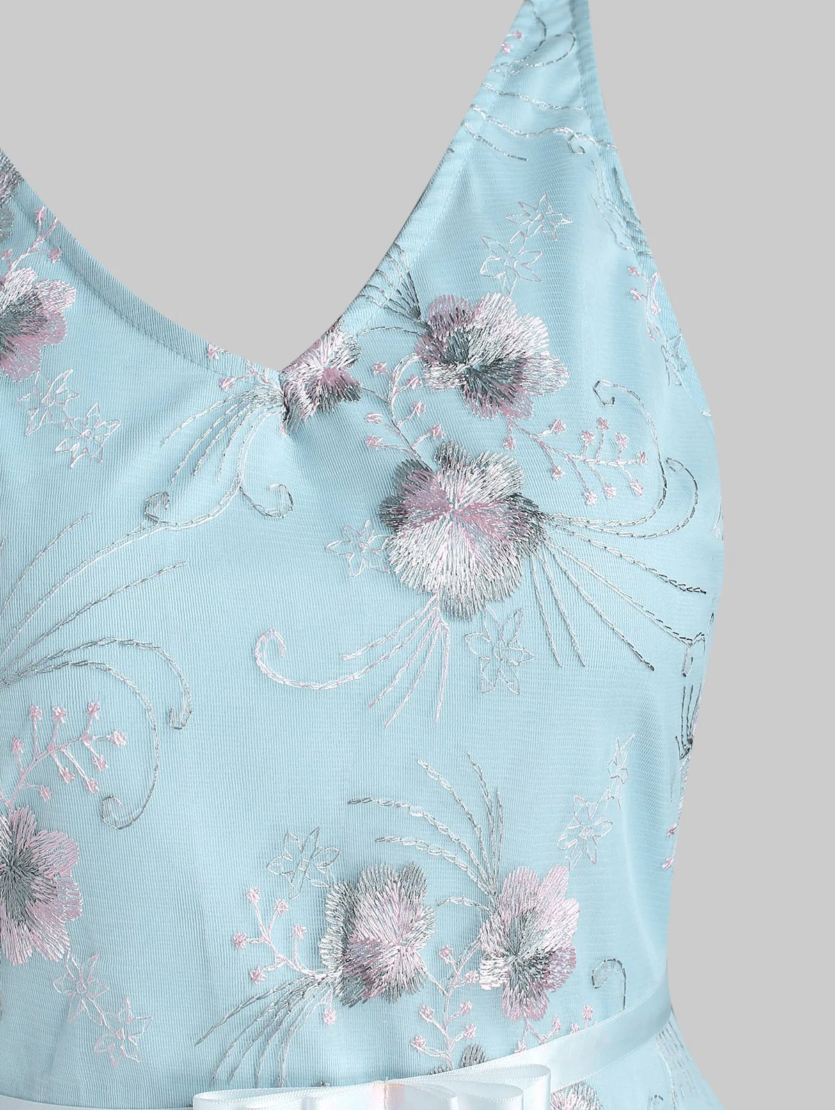 Lace Flower Embroidery Ribbon Belted A Line Dress