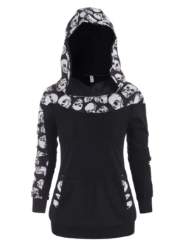 Plus Size Halloween Skull Print Hoodie