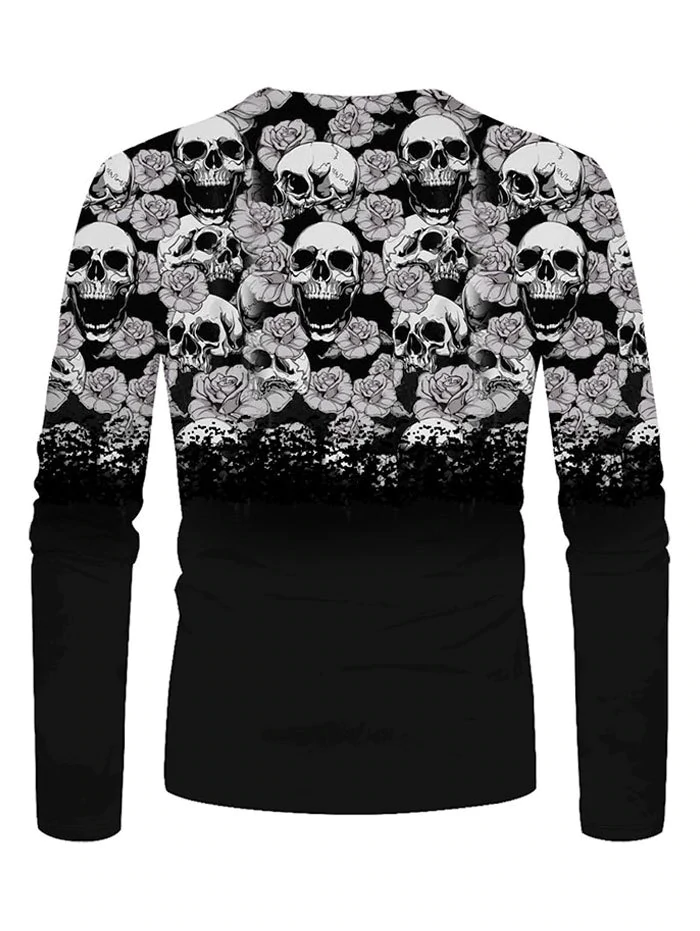 Halloween Flowers Skull Print Long Sleeve T-shirt