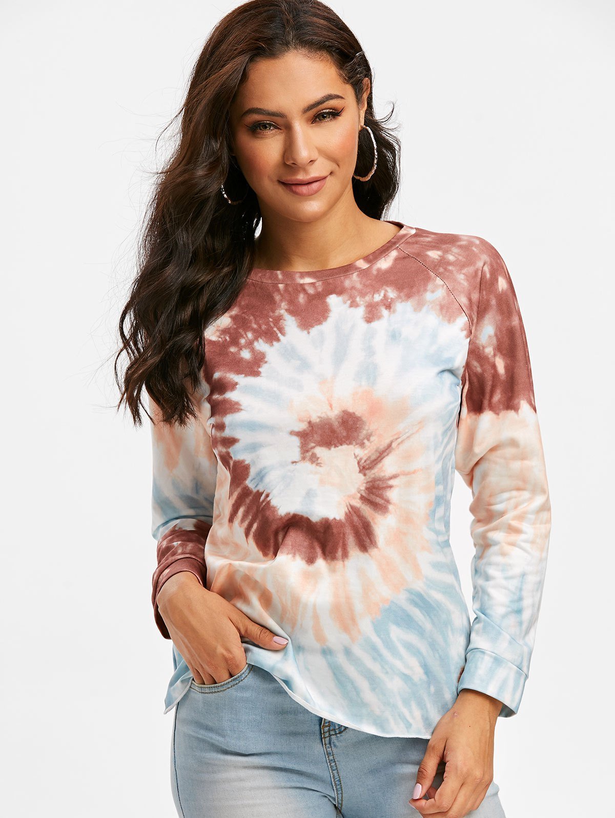 Raglan Sleeve Tie Dye Pullover Sweatshirt