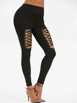 Rivet Detail Lace-up Gothic Leggings