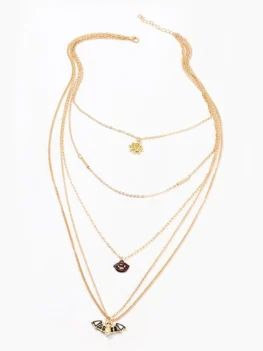 Halloween Bat Spider Web Lips Multilayered Chain Necklace