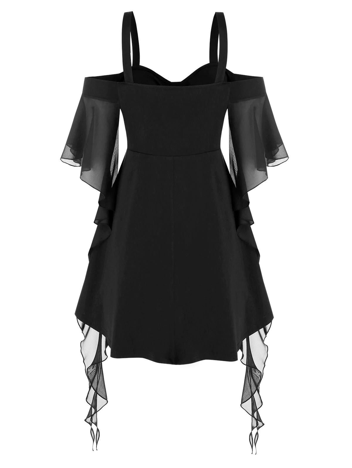 Plus Size Cold Shoulder Butterfly Sleeve Gothic T Shirt