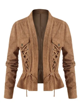 Plus Size Corduroy Lace-up Drawstring Jacket