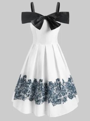 Open Shoulder Bowknot Foldover Dress