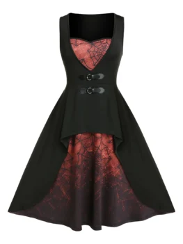 Plus Size Spider Web Print Buckle Dress