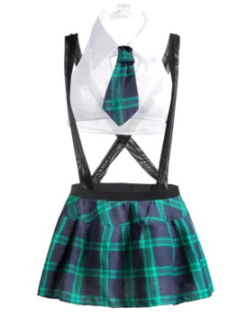 Bow Tie Plaid Halter Suspender Plus Size Schoolgirl Lingerie Cos