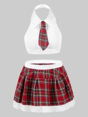 Halter Plaid Bow-tie Plus Size Lingerie Costume