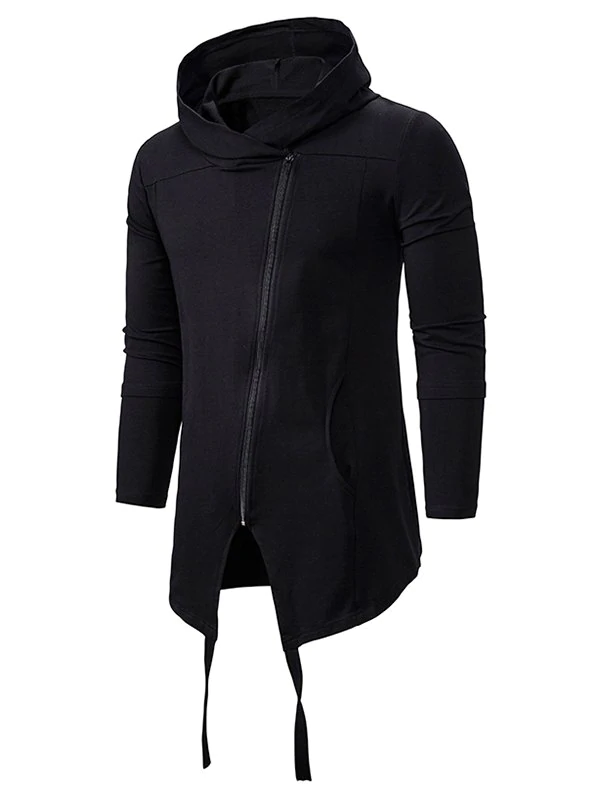 Asymmetrical Zip Up Gothic Longline Hoodie