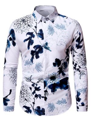 Flower Ink Painting Print Casual Shirt