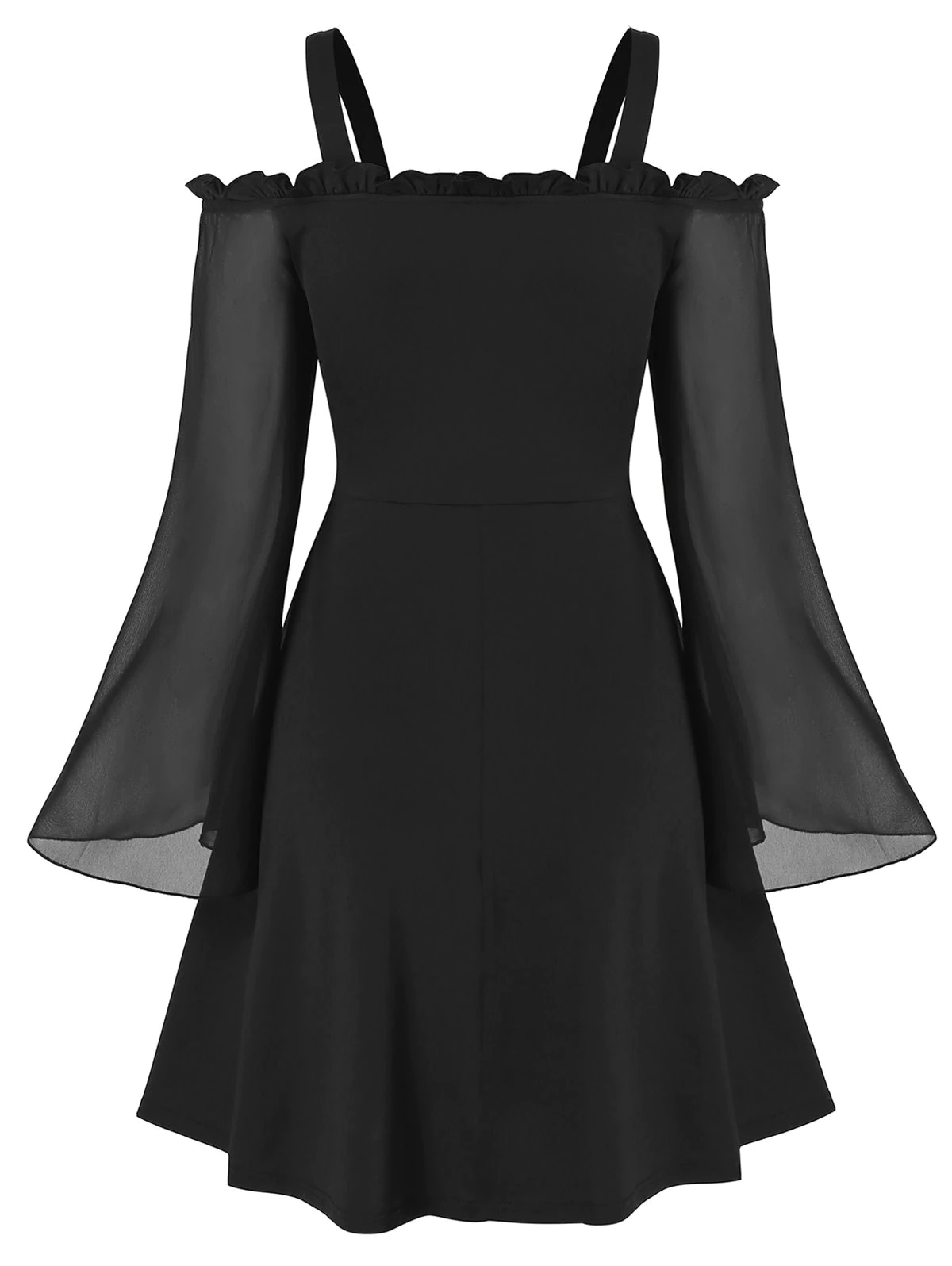 Open Shoulder Lace Up Ruffled Trim A Line Dress