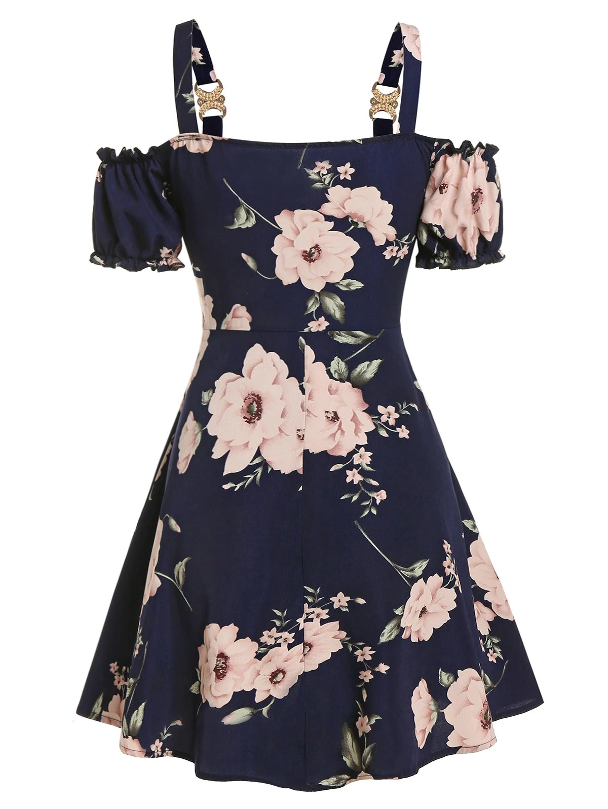 Floral Print Bowknot Cold Shoulder Dress
