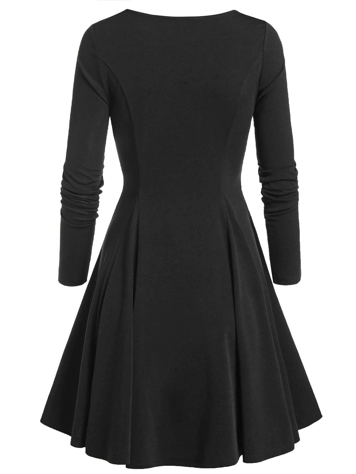 Long Sleeve Fit and Flare Plain Dress