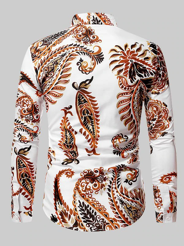 Long Sleeve Plant Leaf Print Casual Shirt