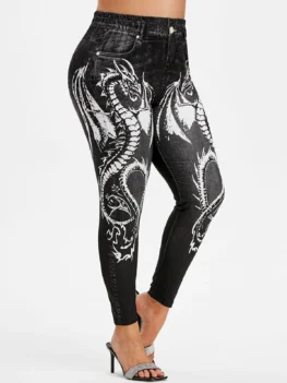 Plus Size Oriental Dragon Print Jeggings