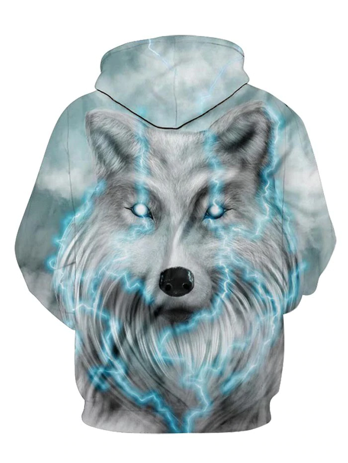 Lightning Wolf Graphic Front Pocket Casual Hoodie