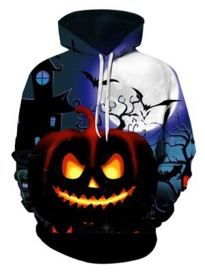 Halloween Night Pumpkin Pattern Front Pocket Pullover Hoodie