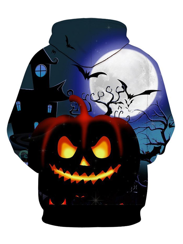 Halloween Night Pumpkin Pattern Front Pocket Pullover Hoodie