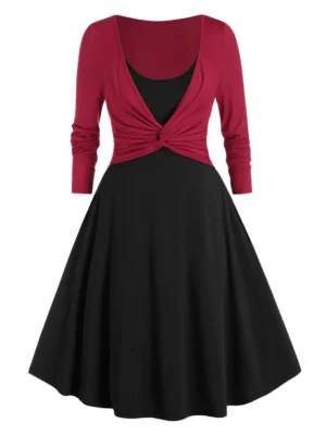 Plus Size Front Twist Twofer Dress