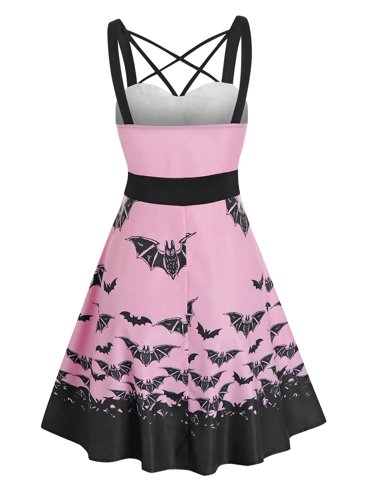 Front Strappy Bat Print High Waist Mini Cami Dress