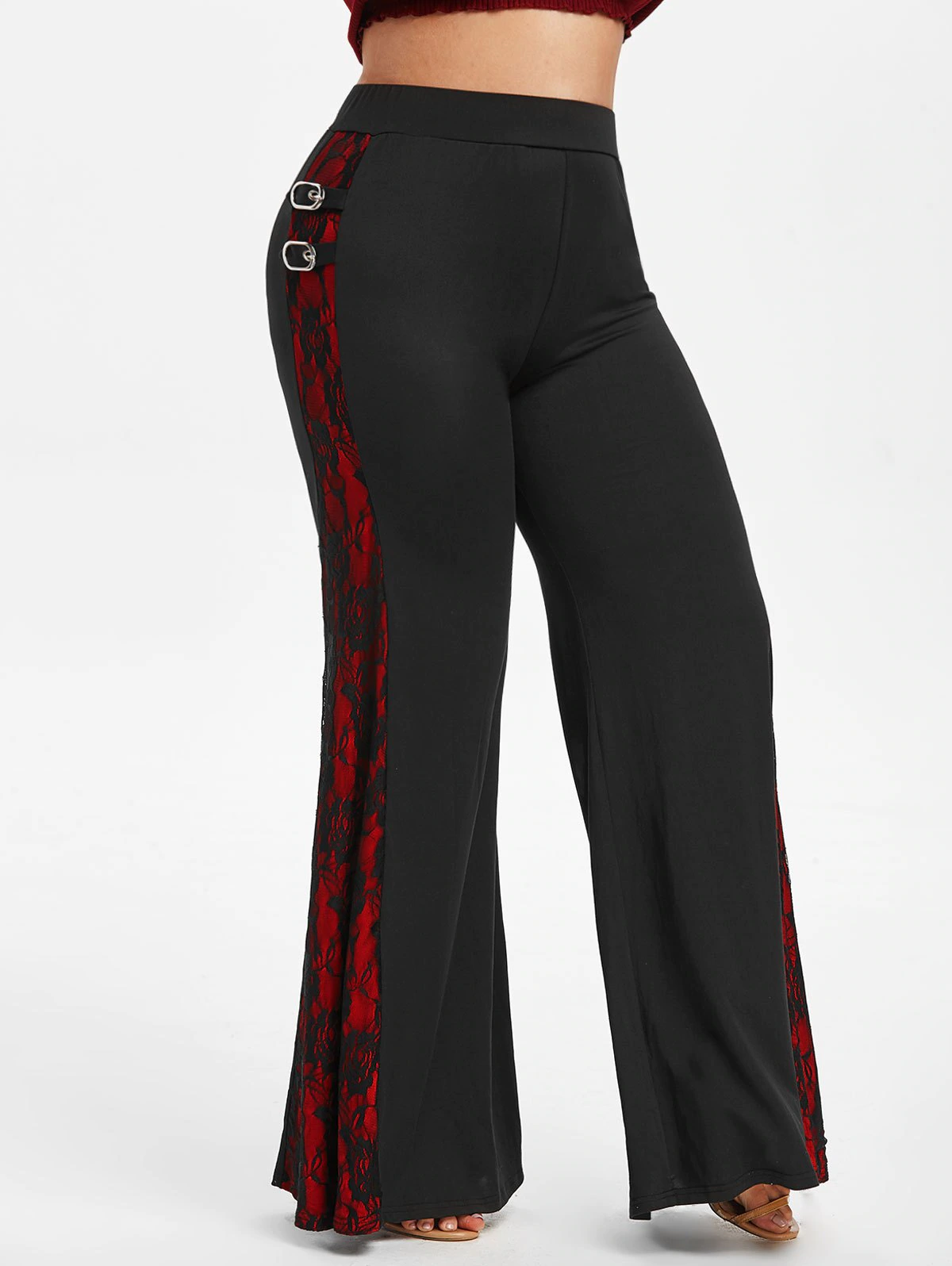Plus Size Buckle Lace Insert Halloween Flare Pants