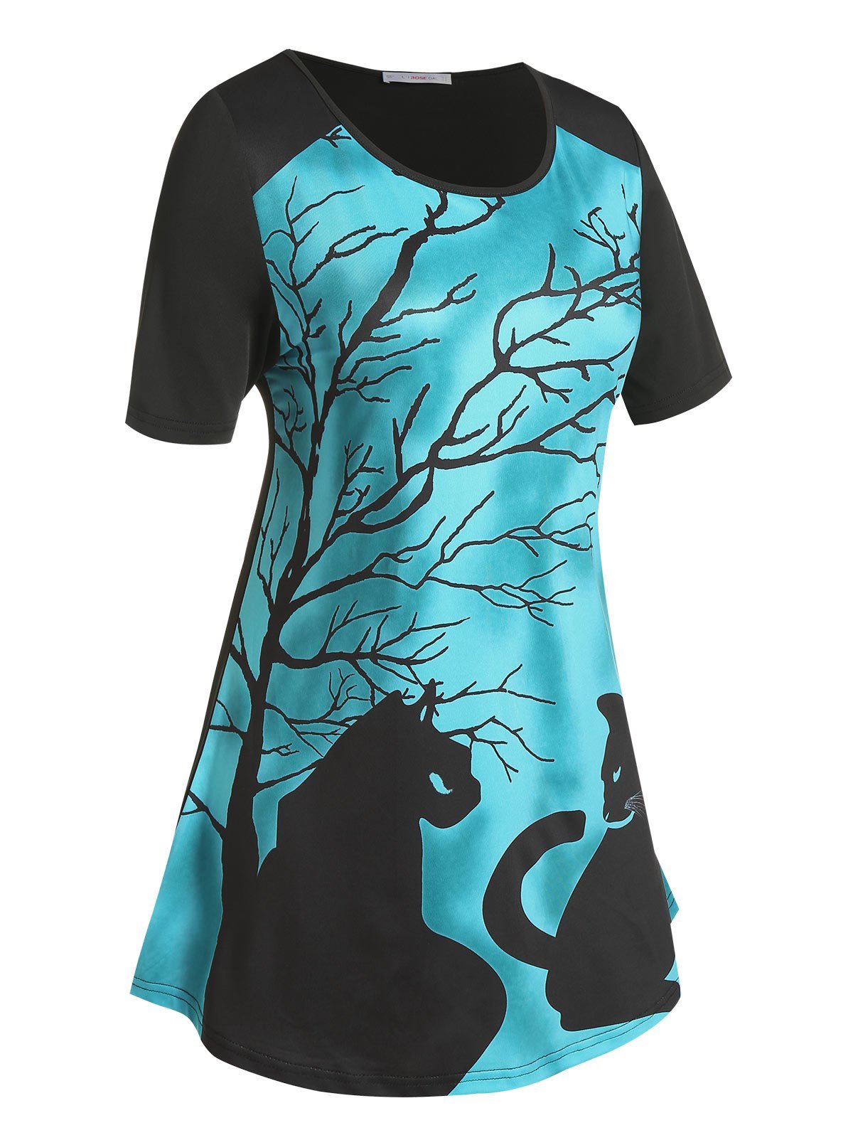 Plus Size Cat Branch Print Short Sleeve Tee