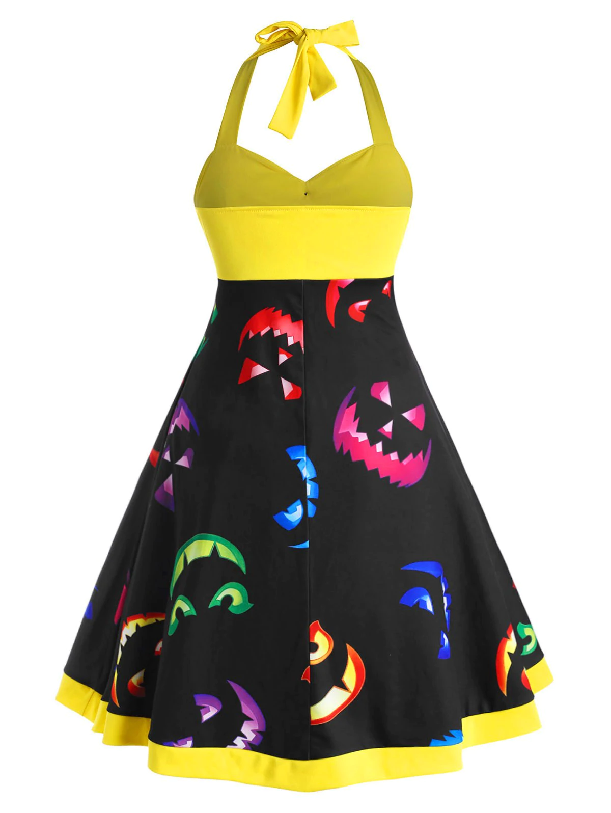 Halter Button Front Printed Halloween Plus Size Dress