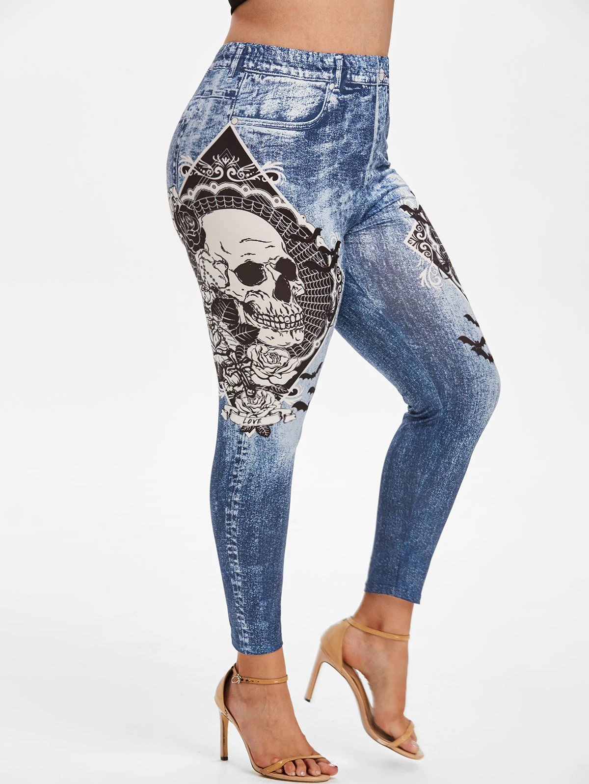 Plus Size Halloween Skull Print Jeggings