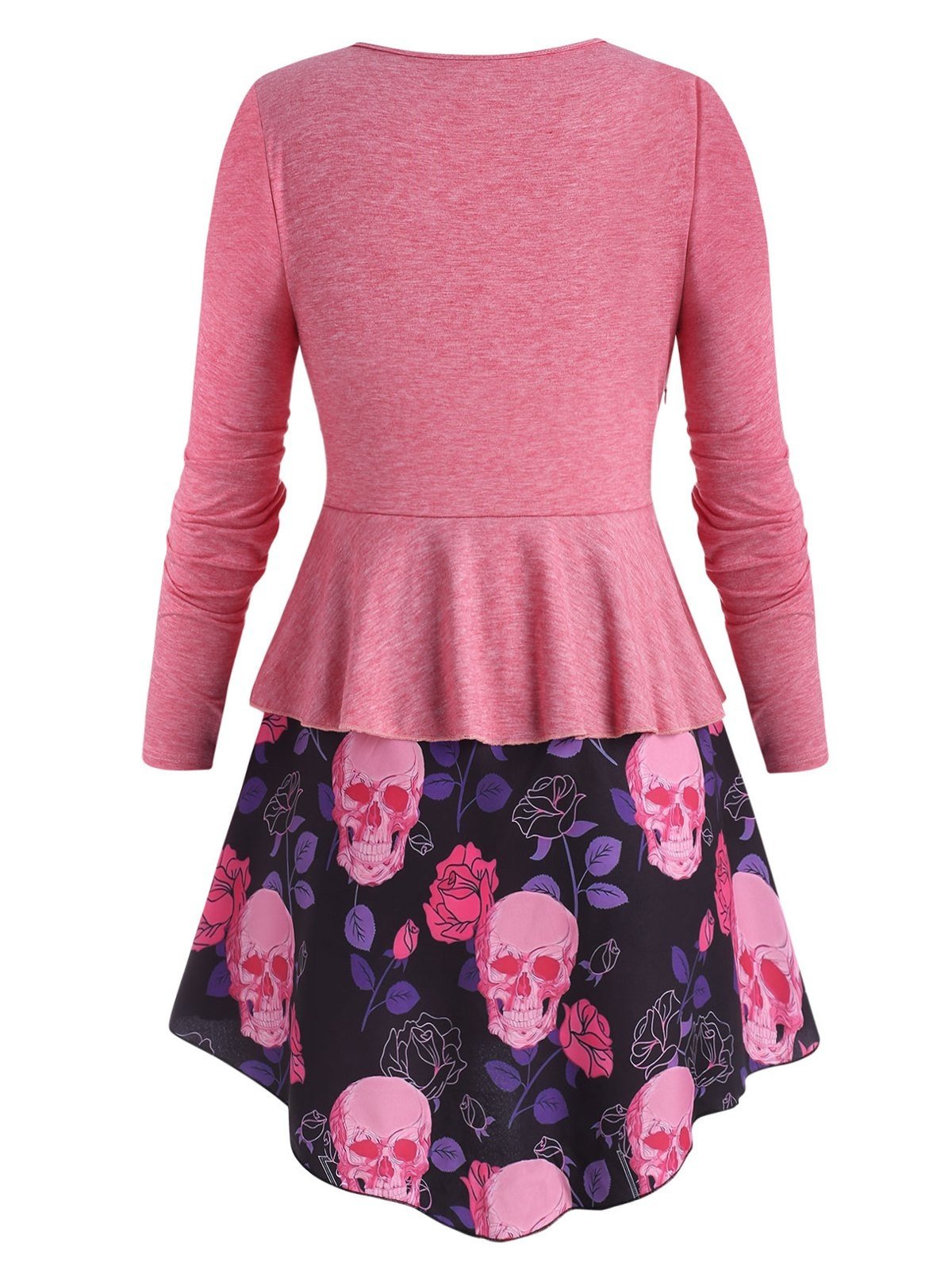 Plus Size Cinched Flounce Skull Floral Print Tee