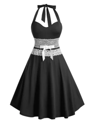 Plus Size Lace Bowknot A Line Halter Dress