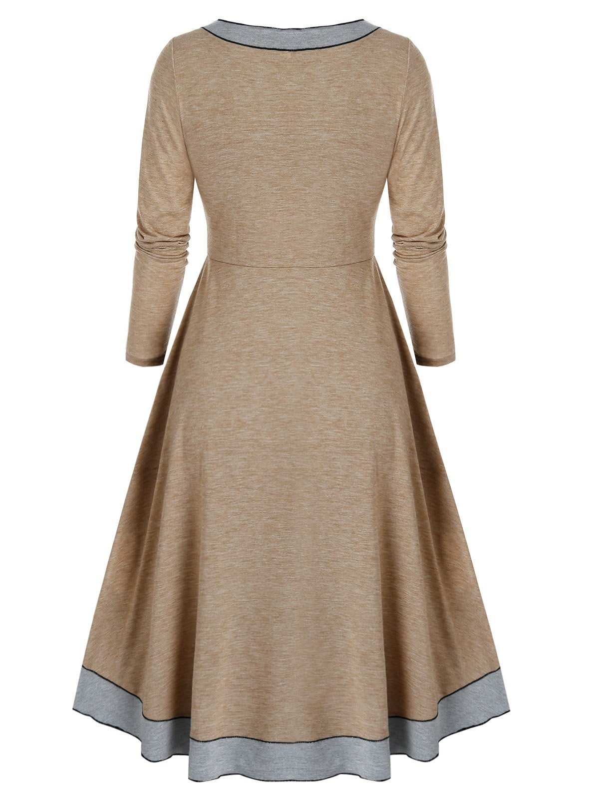 V Neck Colorblock High Low Long Sleeve Dress