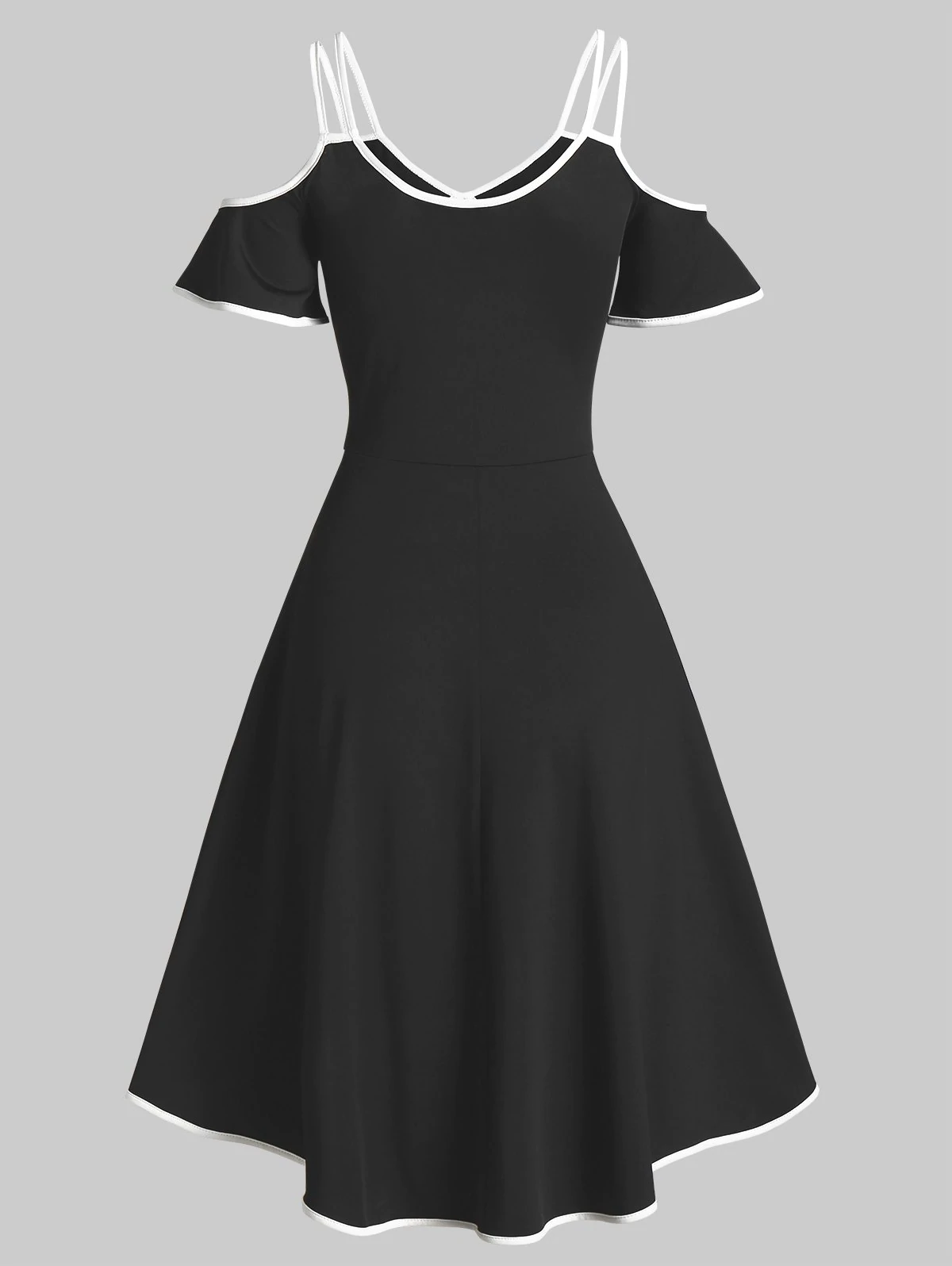 Cold Shoulder Sequin Insert Keyhole Overlap Dress