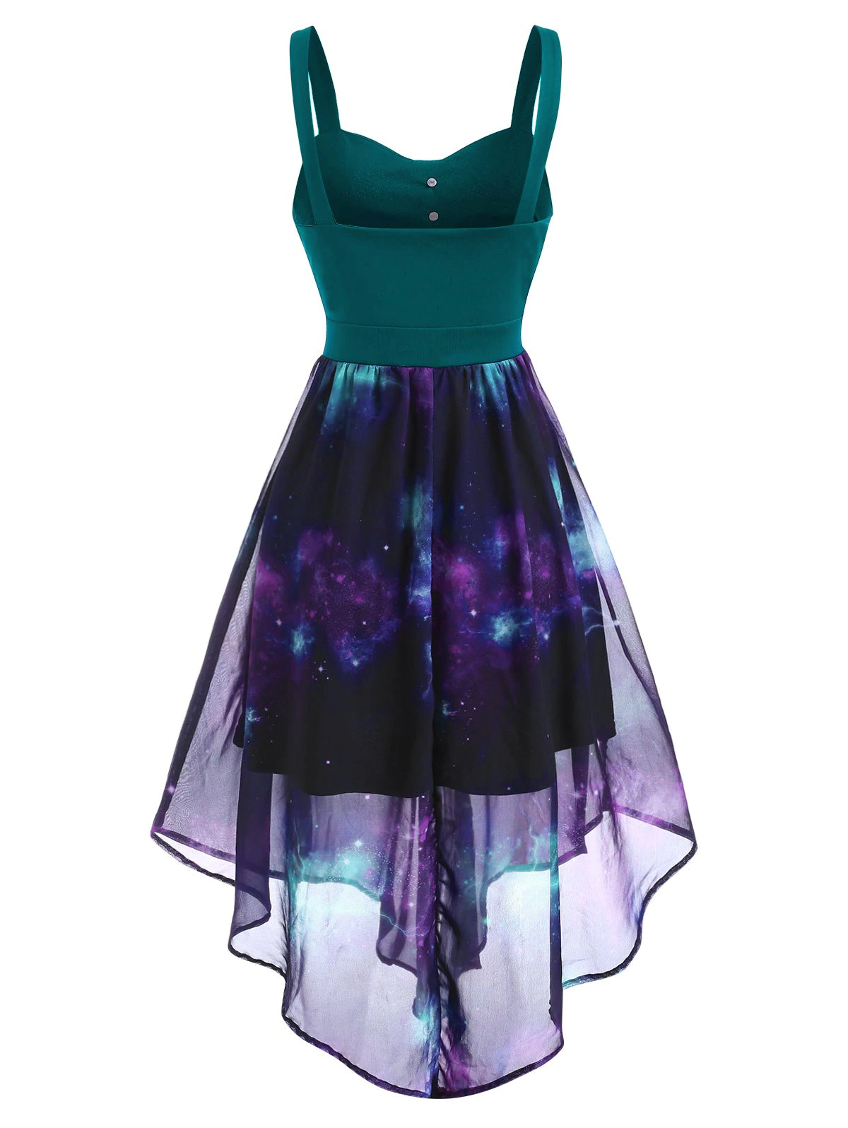 Galaxy Print Mock Button Ruched Maxi Dress