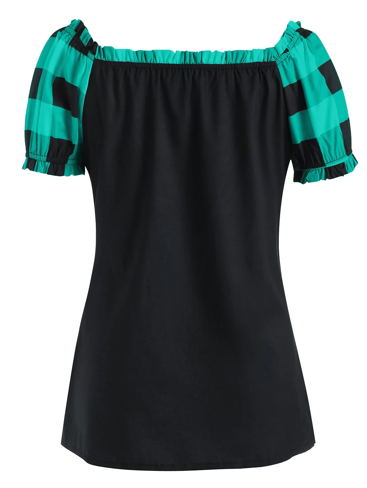 Plus Size Bow Tie Ruffle Checked T Shirt