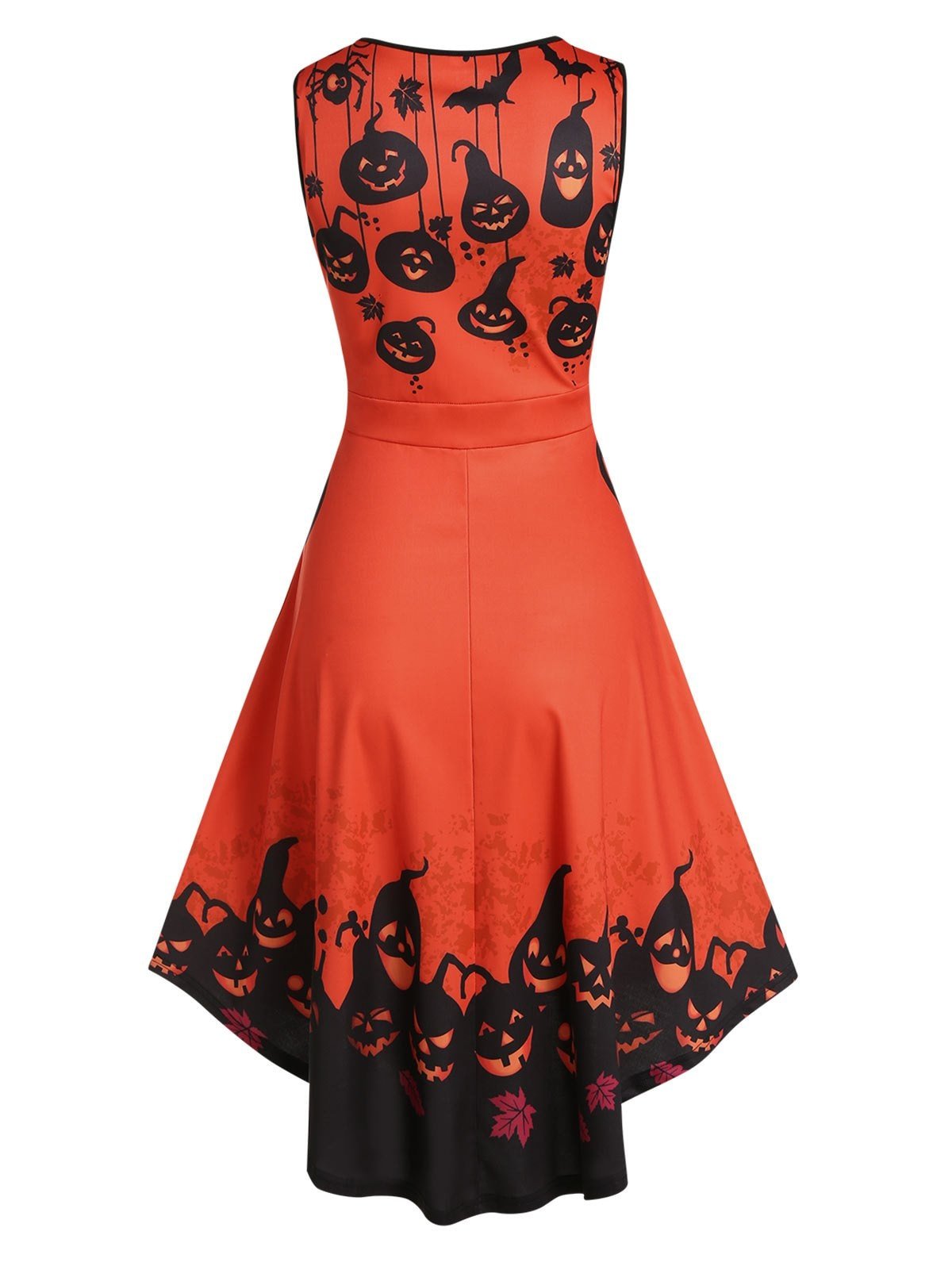 Pumpkin Print Fit And Flare Asymmetric Dress