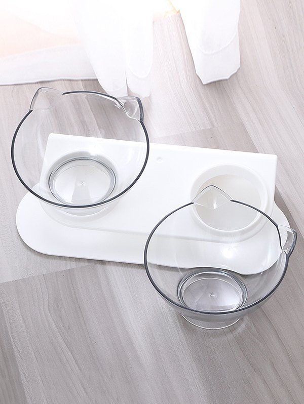 Cat Dog Water Food Transparent Double Bowl